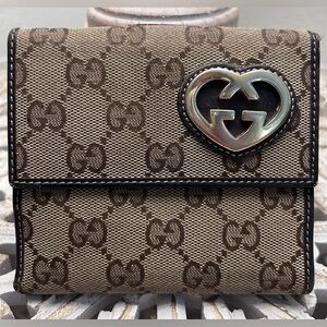 Gucci GG Canvas Heart Billfold Wallet, Authentic
